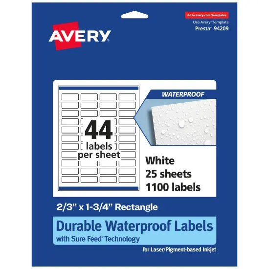 Avery Durable Waterproof Rectangle Labels with Sure Feed, 2/3" x 1-3/4" {1}