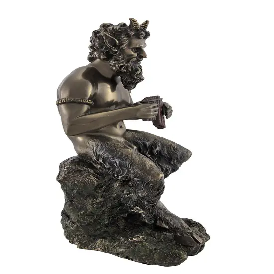Bronzed Finish Pan Playing Flute Statue Greek Mythology Faun {3}