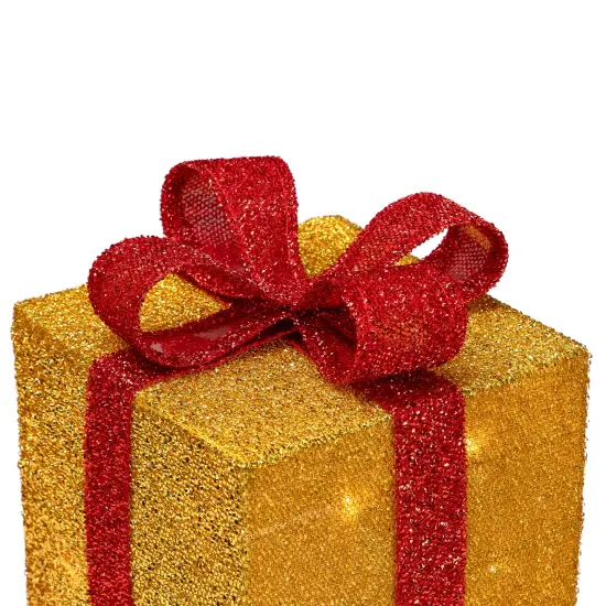 Northlight Set of 3 Gold and Red Gift Boxes with Bows Lighted Christmas Outdoor Decorations {7}