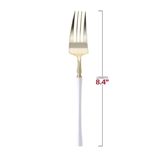 Gold with White Handle Moderno Disposable Plastic Dinner Forks (240 Forks) {3}