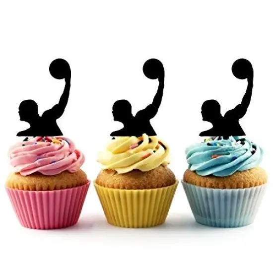 Water Polo Silhouette Acrylic Cupcake Toppers 12 pcs {1}