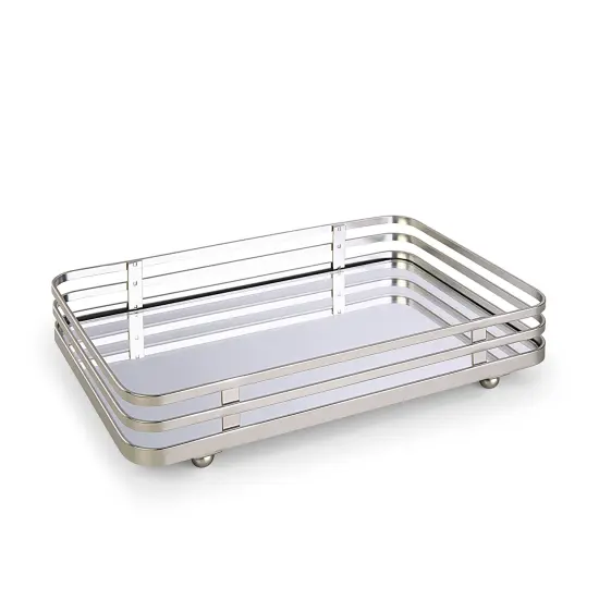 Classic Decorative Vanity Perfume Dresser Jewelry Organizer Makeup Mirror Tray Silver {1}