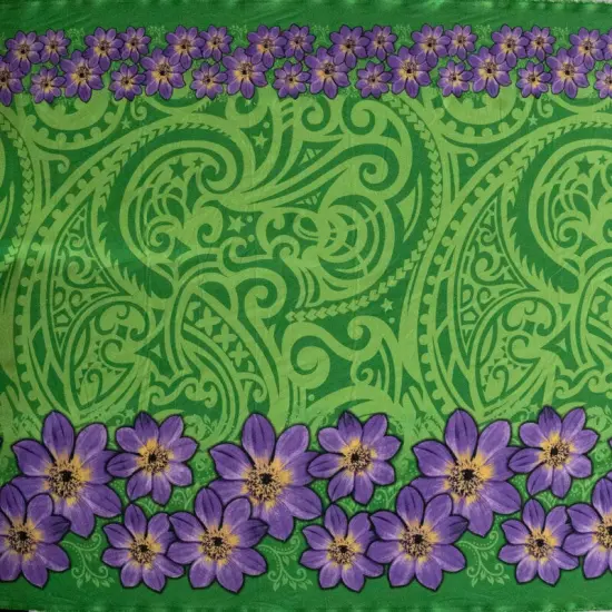 1 Yard Traditional Polynesian Tattoo Daisy Double Border Peachskin Polyester Fabric 44/45 Inch Width Fuchsia {6}