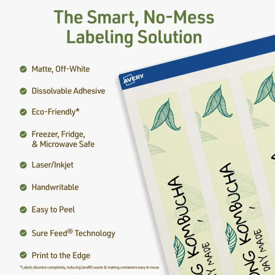 Avery Dissolvable Labels, 9.75" x 1.25" Rectangle {2}
