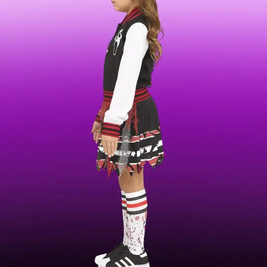 Kid's Scream Team Cheerleader Outfit &ndash; Scary Varsity Dress with Socks & Pom Poms for Halloween {4}