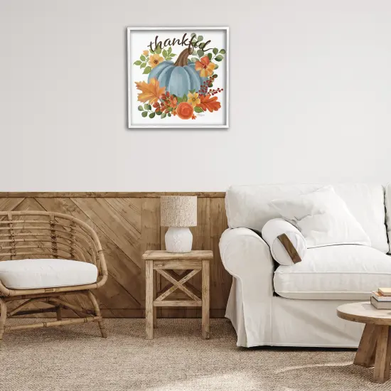 Autumnal Thankful Pumpkin Framed Giclee Art White {2}