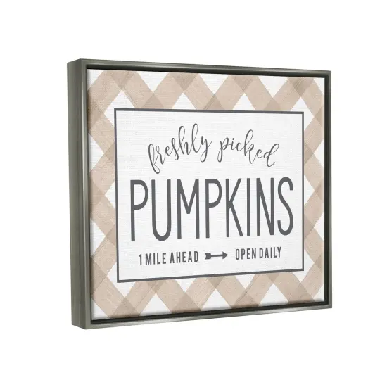 Freshly Picked Pumpkins Country Farm Plaid SignFloating Frame Canvas Art Gold {9}