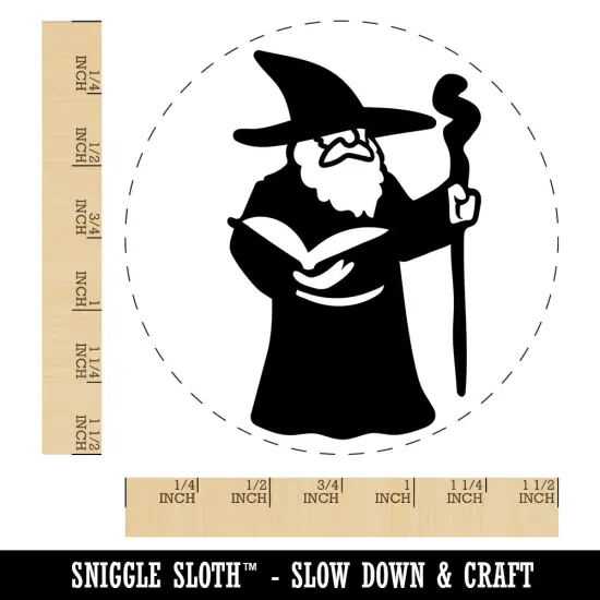 Wise Old Wizard With Staff Fantasy Book Self-Inking Rubber Stamp Crafting Black {1}