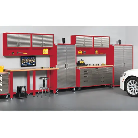 Seville Classics UltraHD Lighted Workcenter w/ Wood Top and Pegboard Red {5}