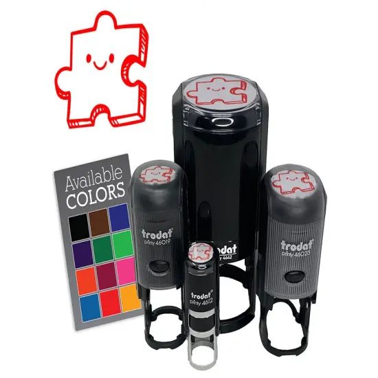 Happy Cartoon Puzzle Piece Self-Inking Rubber Stamp Crafting Planners Lime Green {7}