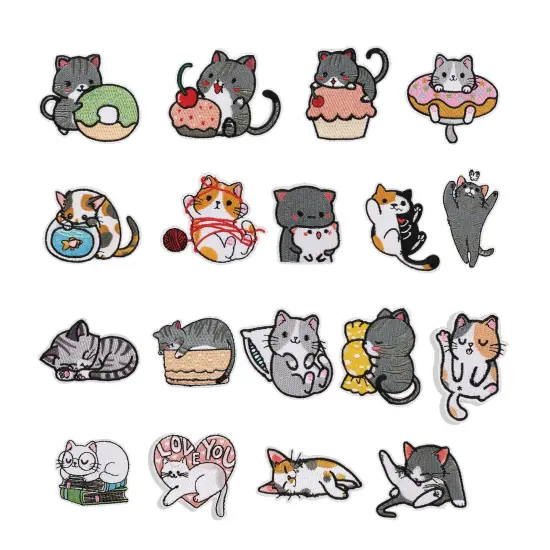 18Pcs Cute Cat Patches for Clothing, Iron on/Sew on Cat Applique, Iron Patches for Dresses Jeans Hats Shoes Shirts Jackets Backpacks {1}