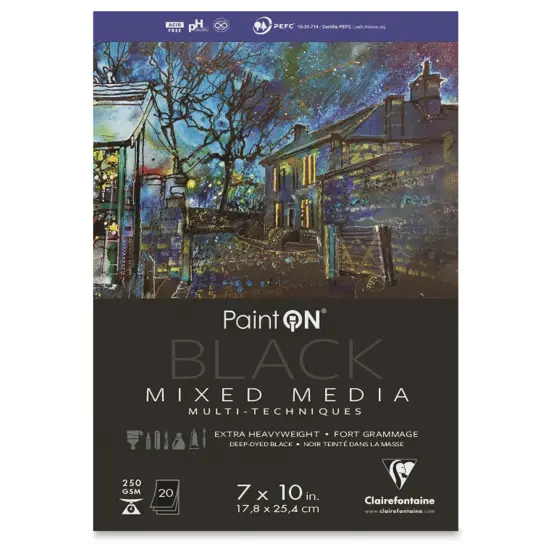 Clairefontaine PaintOn Mixed Media Pad - Black, 7" x 10", 20 Sheets {1}