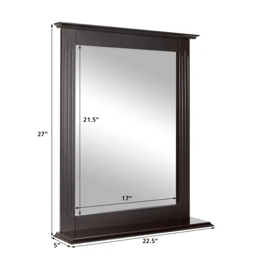 Bathroom Multipurpose Wall-Mounted Mirror W/Shelf Vanity Makeup Mirror Brown {6}