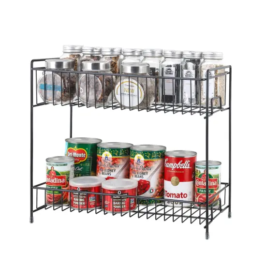 2 Tier Metal Spice Rack Freestanding Spice Storage Shelf, Black {1}