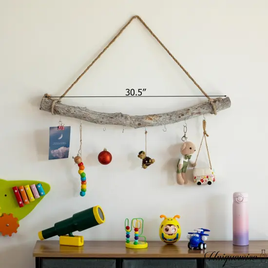 Uniquewise 19-inch Natural Decorative Jujube Wooden Log Hanging Farmhouse Wall Decor with 5 Hooks for Keys Hats and Wall Accessories - Perfect for Entryway Living Room Kitchen Hallways and Dining Area {5}