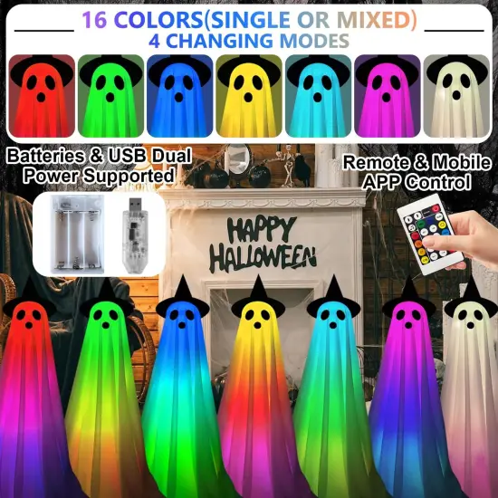 Spooky Ghost with Remote Control Colorful String Lights {2}