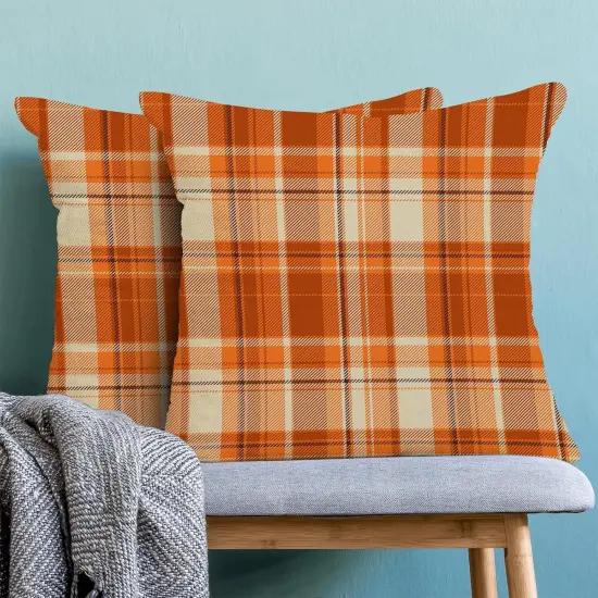 Set of 2 Checkered Fall Pillow Covers 20x20 Inch {2}