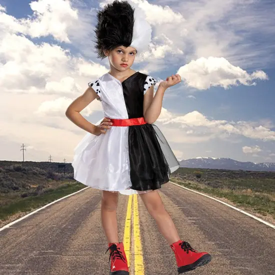 Baby Cruella Costume Dress with Headpiece Disney Inspired {2}