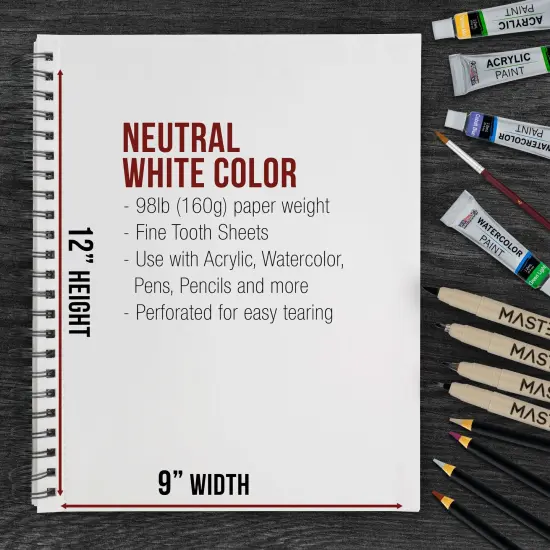 9"x12" Mixed Media Sketchbook, 2 Pack (60 Sheets), 98 lb (160 gsm) - Spiral-Bound Pad with Perforated Acid-Free Paper - Artist Sketch Book For Drawing, Painting, Watercolor {3}