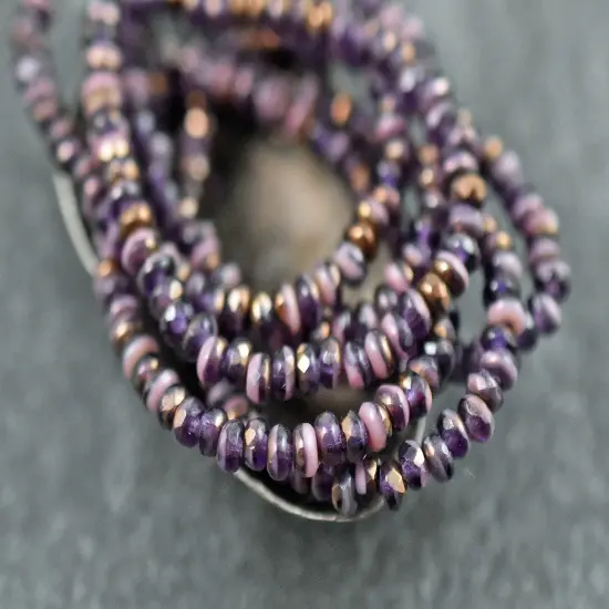 *50* 2x3mm Bronze Washed Blended Pink & Tanzanite Faceted Micro Spacer Beads {4}