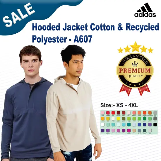 Adidas® Half Zip Hooded Jacket Cotton & Recycled Polyester Black {2}