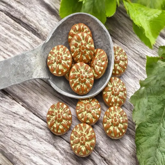 *12* 15mm Gold Washed Ochre Orange Dahlia Flower Coin Beads {4}