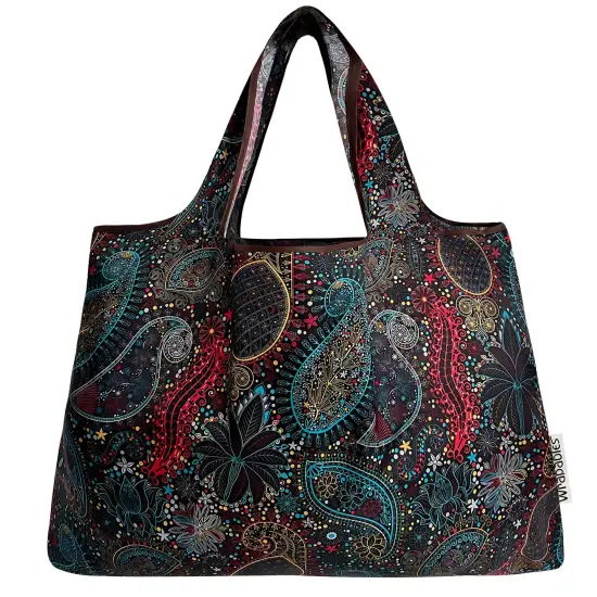 Wrapables Large Foldable Tote Nylon Reusable Grocery Bags, Cosmic Paisley {3}