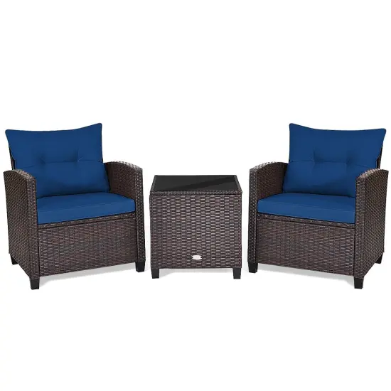 3 Pcs Patio Rattan Furniture Set Cushioned Conversation Set Coffee Table Beige {9}