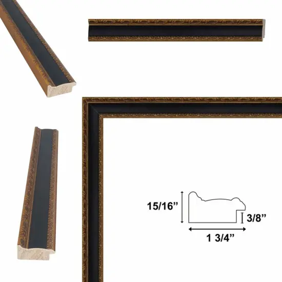 Antique Gold Black Leather Picture Frame 17x25 frame {3}