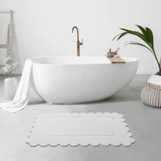Off White Scallop Stone Bath Mat - Dimensions: 24"x15" {5}