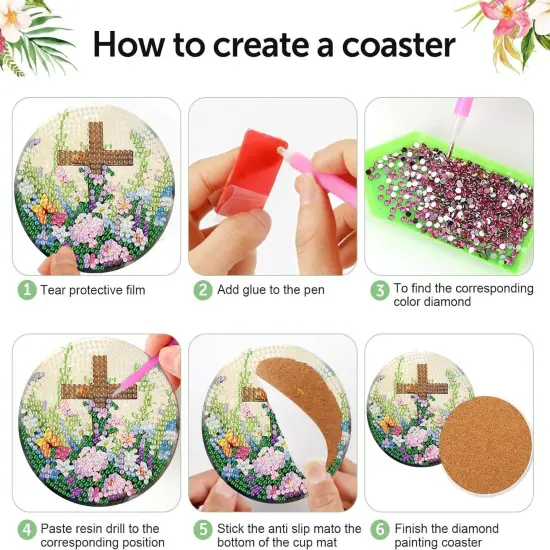 Christ Cross Diamond Painting Coasters Kits for Adults with Holder {6}