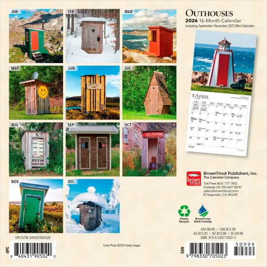 Outhouses | 2026 7 x 14 Inch (Hanging) Monthly Mini Wall Calendar {2}