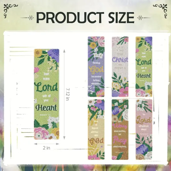 6 PCS DIY Aesthetic Diamond Painting Bookmarks Kits with Flower {2}