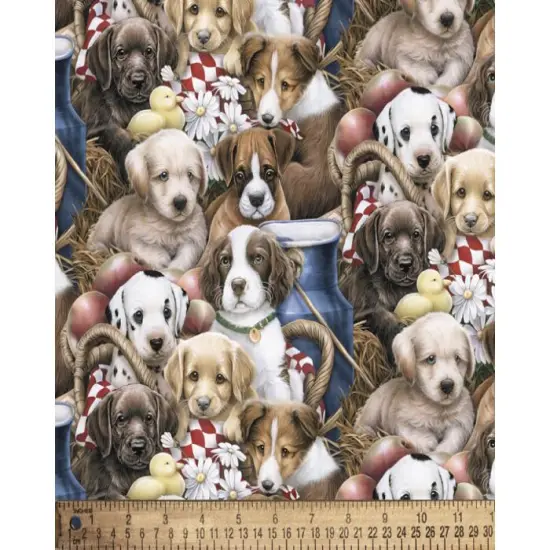 Puppies Chicks and Flowers Cotton Fabric | By the Yard | Sewing and Crafting | 44 inches wide {1}