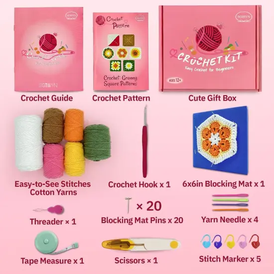 Granny Squares Beginners Starter Crochet Kit for Women Knitting Kits Learn to Crochet Set {3}