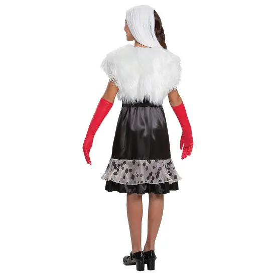 Tween Disney Cruella Costume Dress Faux Fur Jacket and Gloves {2}