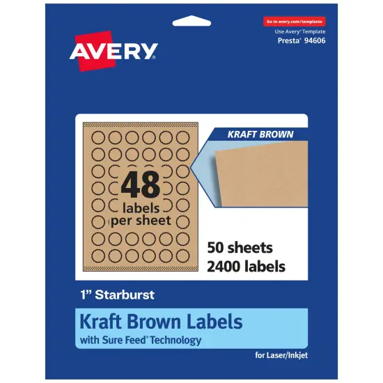 Avery Kraft Brown Starburst Labels with Sure Feed, 1" {1}