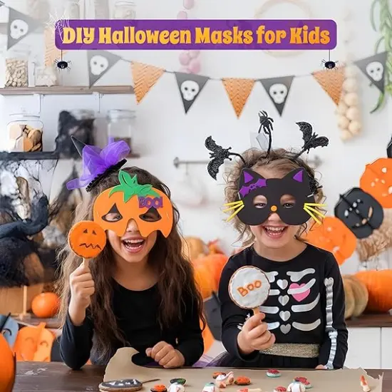 4E&rsquo;s Novelty 12 Halloween DIY Masks for Kids &ndash; Self Adhesive Foam Craft Kit with 4 Designs, No Glue Needed, Mess-Free Halloween Crafts for Kids Ages 3-5, 4-8, Party Favors & Classroom Activities {2}