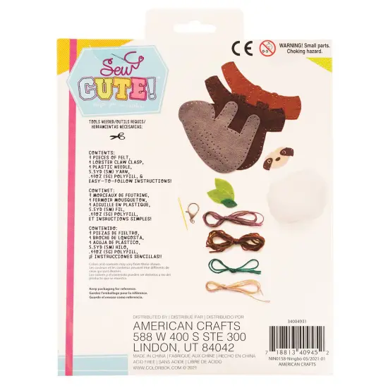 Colorbok Sew Cute! Felt Keychain-Sloth {4}