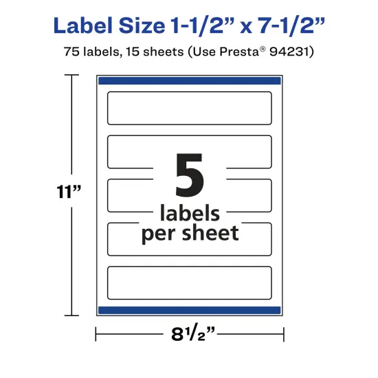Avery Matte White Removable Rectangle Labels with Sure Feed Technology, Print-to-the-Edge, 1.5" x 7.5" {5}