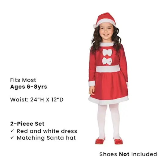 Northlight 26" Red and White Girls Santa Costume With a Dress and Hat : 6-8 years {6}