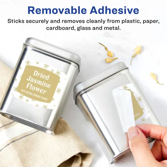 Avery Matte White Removable Arched Square Labels with Sure Feed Technology, Print-to-the-Edge, 2" x 2-3/16" {2}