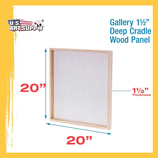 Unfinished Cradled Wood Panels for Painting, 2 Pack of 20x20 inch - Gallery Birch Wooden Canvas Boards 1-1/2" Deep - Mixed-Media Craft, Acrylic, Oil, Encaustic, Paint Pouring {3}