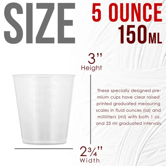 5 Oz (150 ml) Liquid Measuring Cups - Plastic Graduated Cup (50 Pack) with 25 Sticks - Reusable Mixing Cups for Paint, Craft, Kitchen, Lab, Medical Supplies, Epoxy Resin, Art {3}