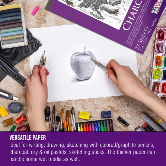 9" x 12" Premium Heavy-Weight Charcoal Sketchbook (2 Pack, 64 Sheets Total) - 90lb (160gsm) Sketch Book Pad for Charcoal, Pencil & Pastel Drawing {5}