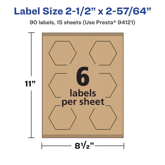 Avery Kraft Brown Hexagon Labels with Sure Feed, 2-1/2" x 2-57/64" {5}