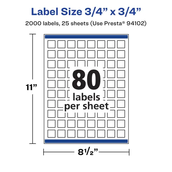 Avery Matte White Removable Square Labels with Sure Feed Technology, Print-to-the-Edge, 3/4" x 3/4" {5}