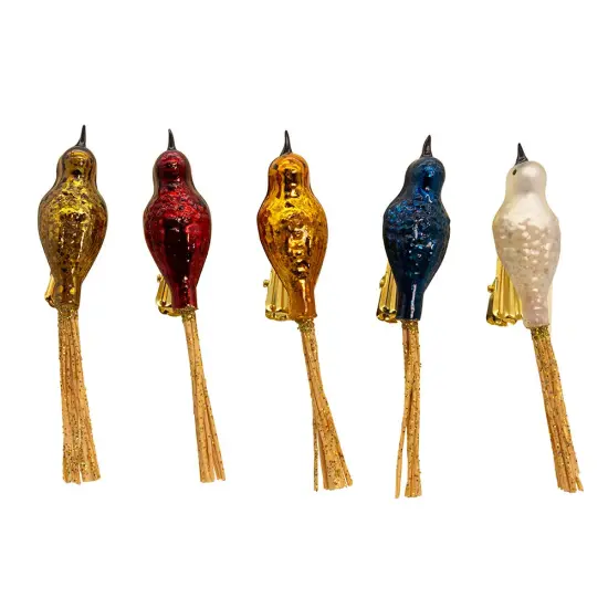 Glass Vintage Clip-On Bird Ornaments - 5 Piece Set {2}