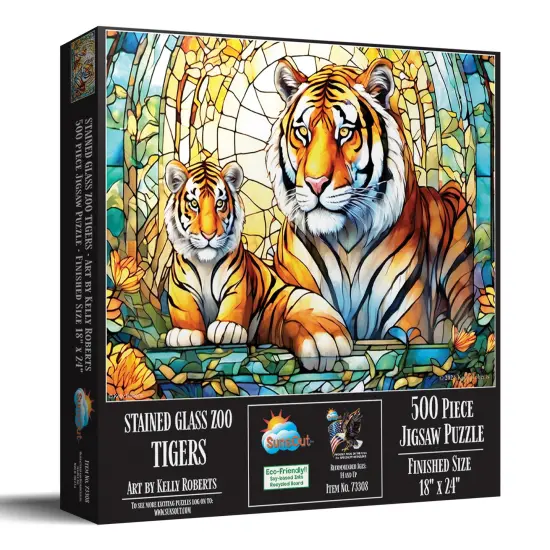 Sunsout Stained Glass Zoo Tigers 500 pc Jigsaw Puzzle 73308 {3}
