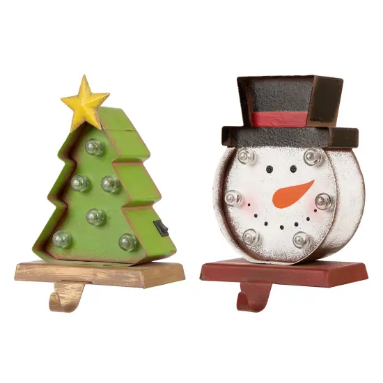 Set of 2 Marquee LED Tree/Snowman Head Stocking Holder Snowman & Tree {5}